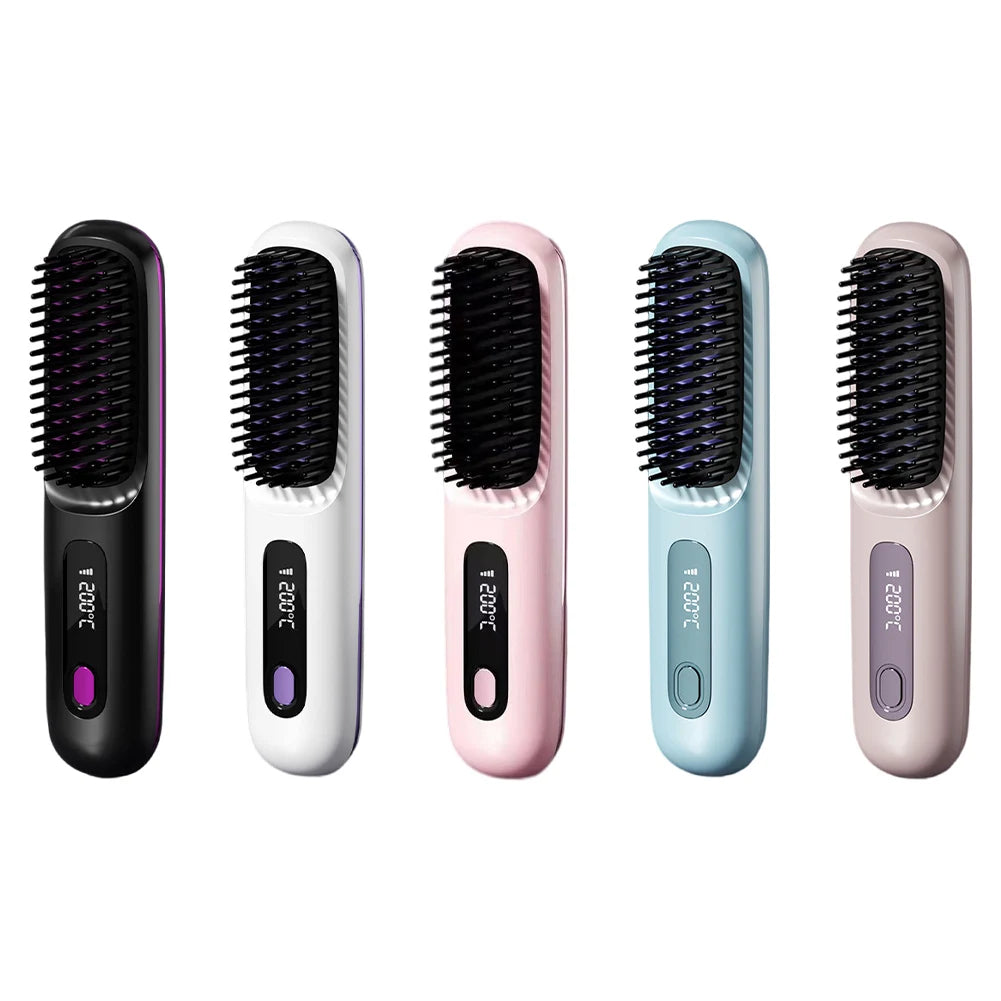 Cordless Hair Straightener Brush- brosse lisseur with 3 Setting LED Temperature 160-200C°
