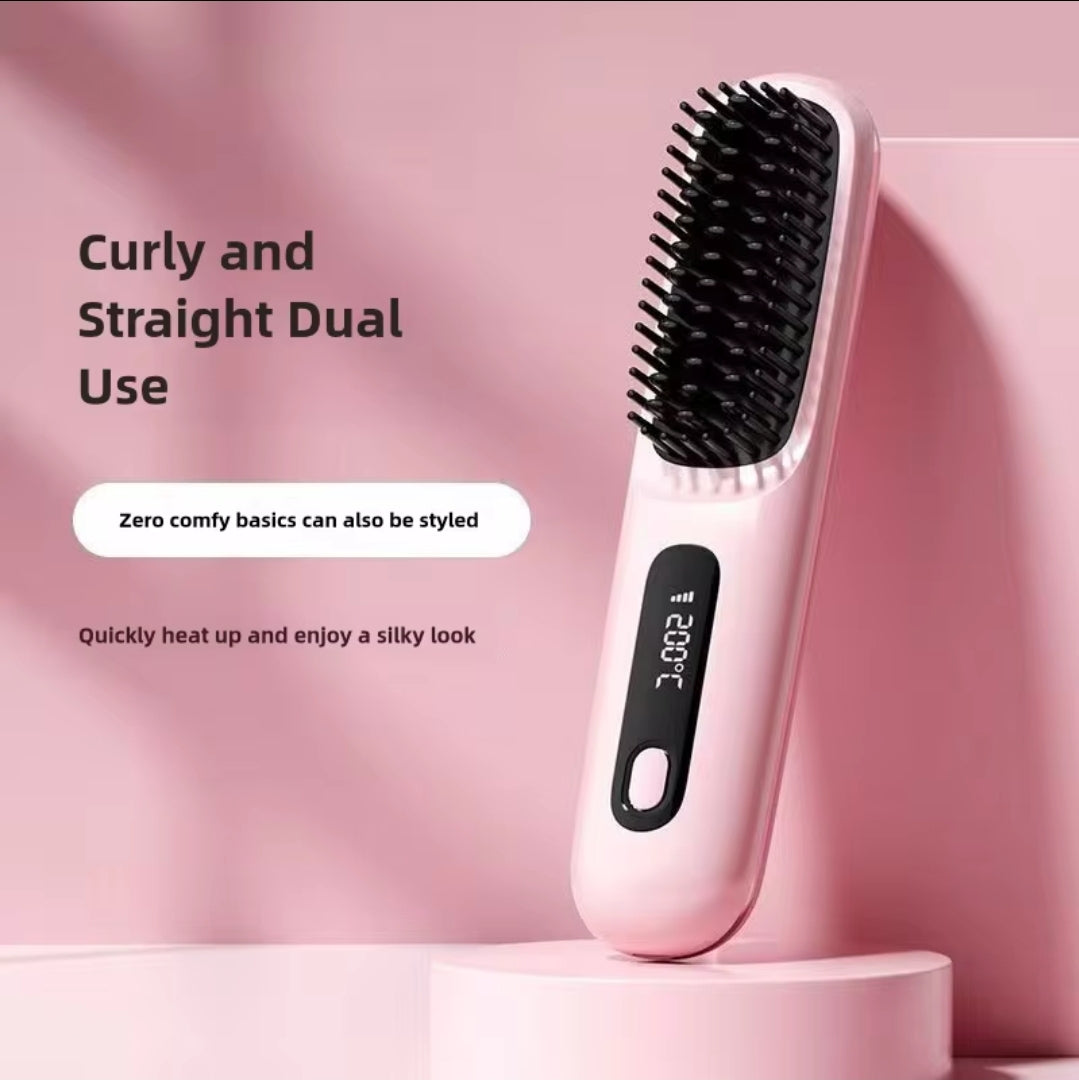 Cordless Hair Straightener Brush- brosse lisseur with 3 Setting LED Temperature 160-200C°