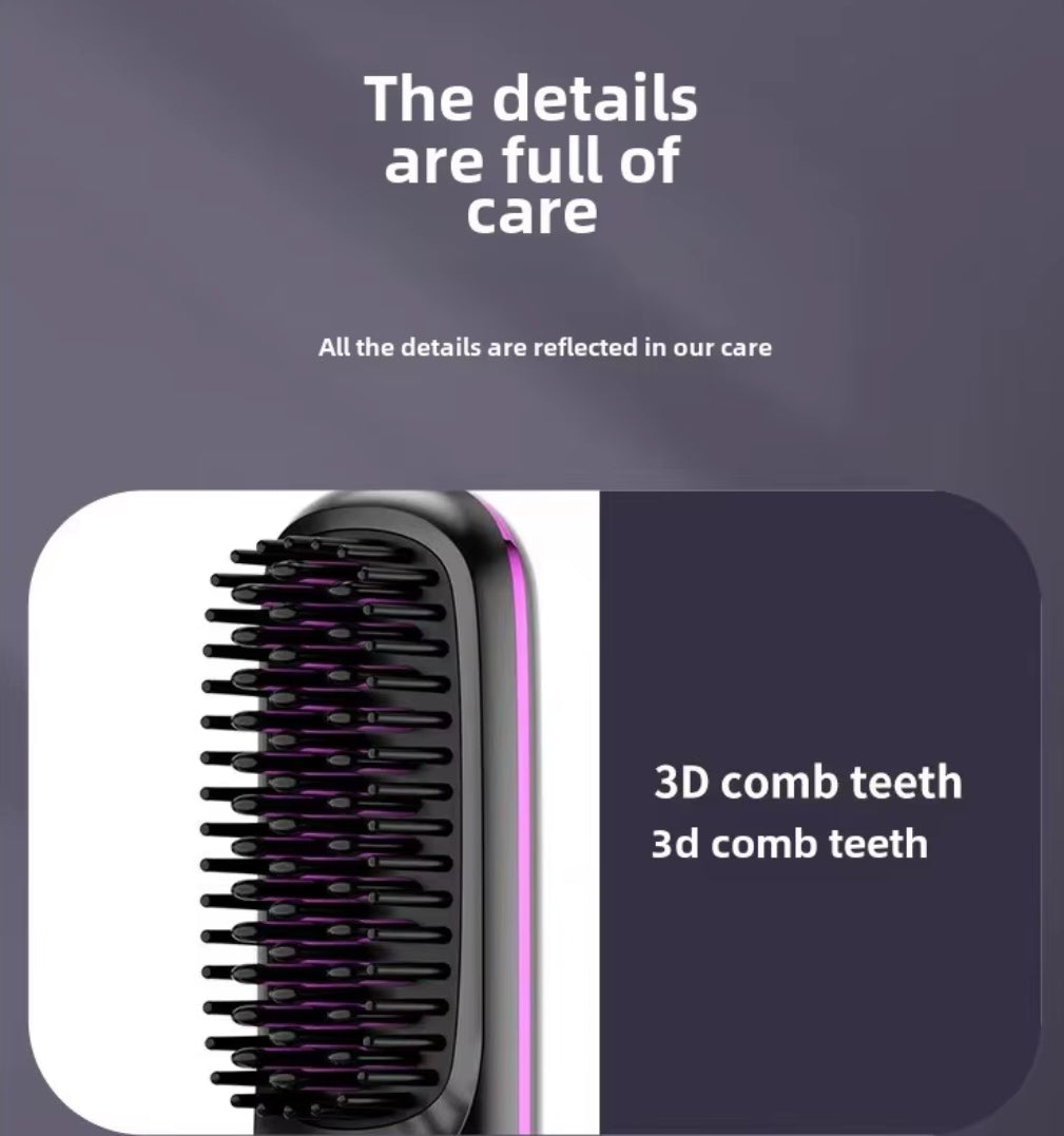 Cordless Hair Straightener Brush- brosse lisseur with 3 Setting LED Temperature 160-200C°