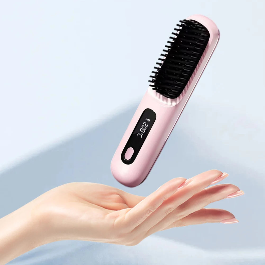 Cordless Hair Straightener Brush- brosse lisseur with 3 Setting LED Temperature 160-200C°