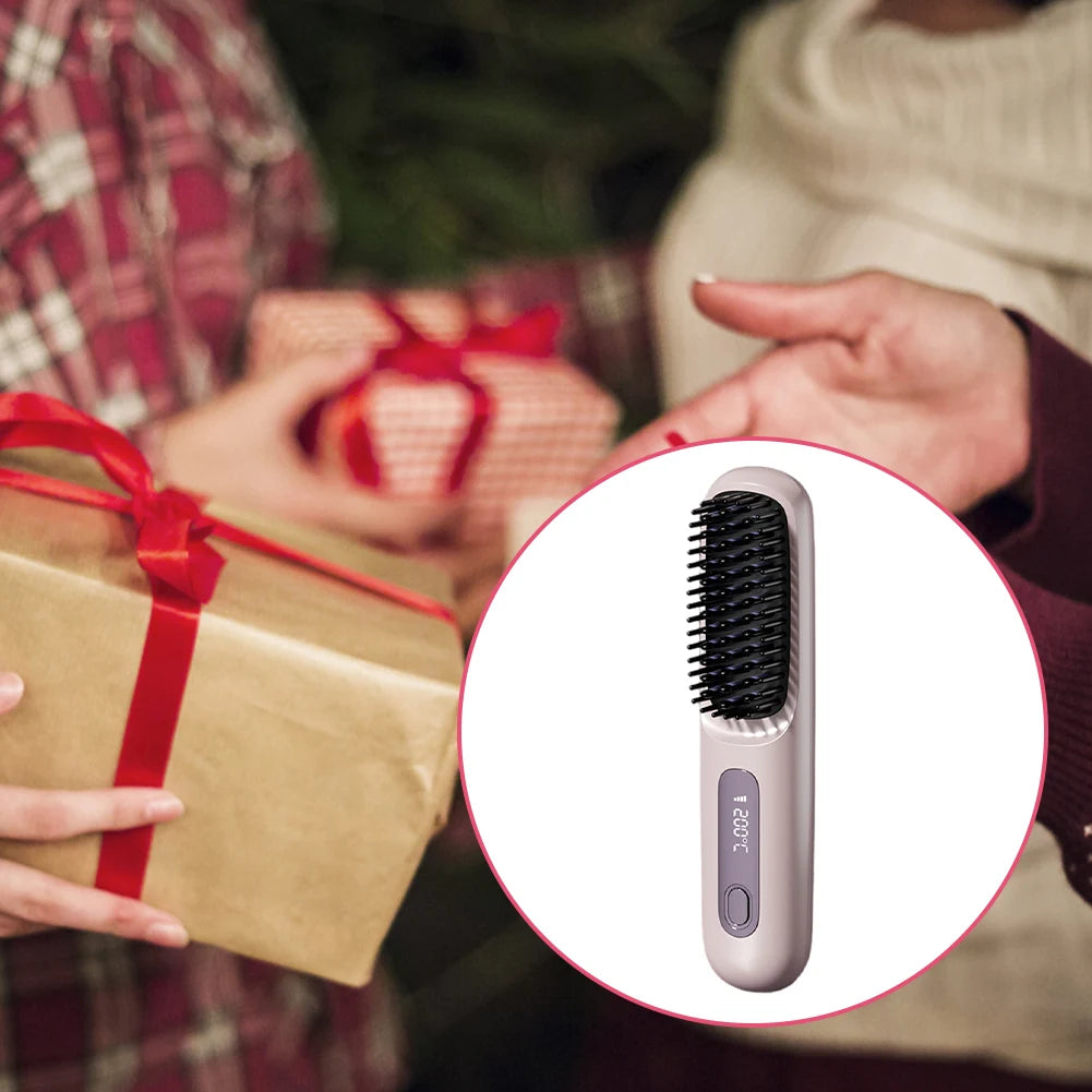 Cordless Hair Straightener Brush- brosse lisseur with 3 Setting LED Temperature 160-200C°