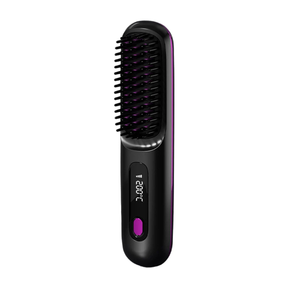 Cordless Hair Straightener Brush- brosse lisseur with 3 Setting LED Temperature 160-200C°