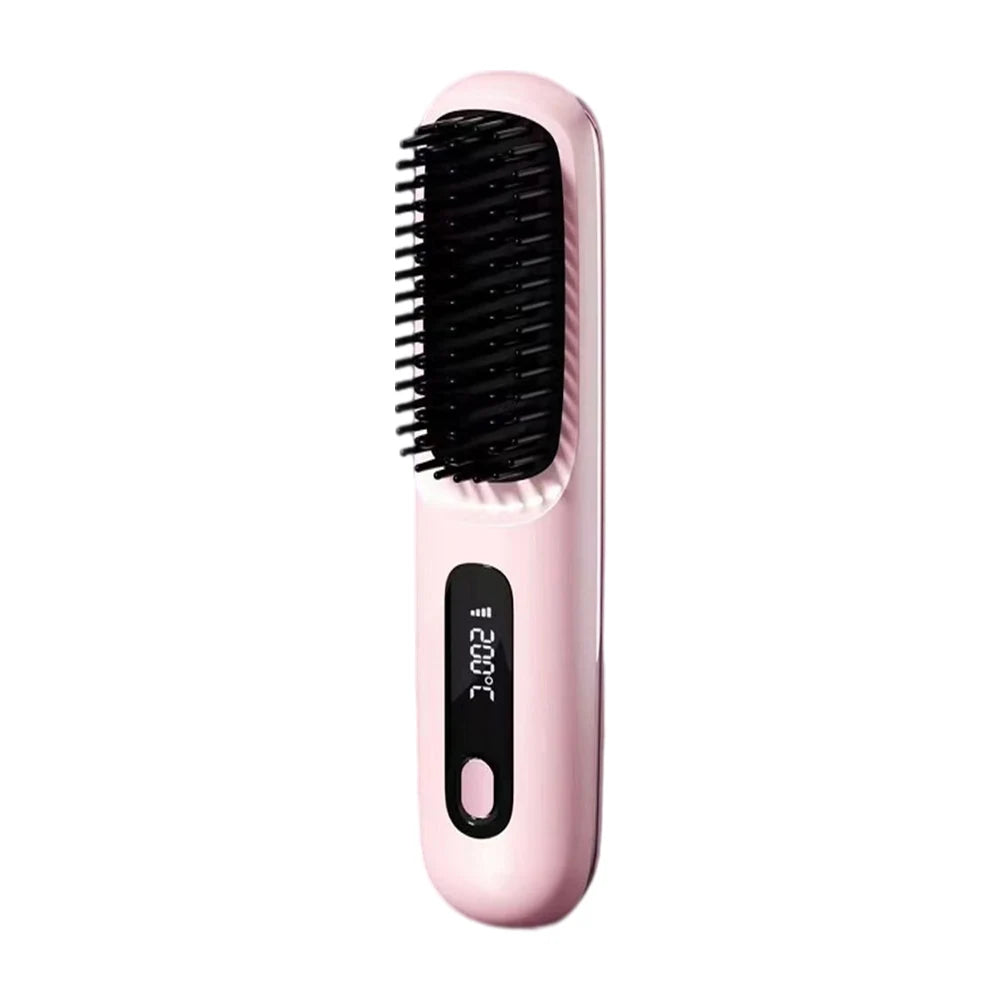 Cordless Hair Straightener Brush- brosse lisseur with 3 Setting LED Temperature 160-200C°