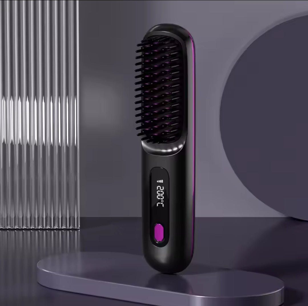 Cordless Hair Straightener Brush- brosse lisseur with 3 Setting LED Temperature 160-200C°