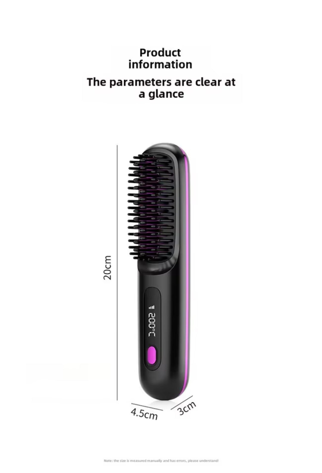 Cordless Hair Straightener Brush- brosse lisseur with 3 Setting LED Temperature 160-200C°