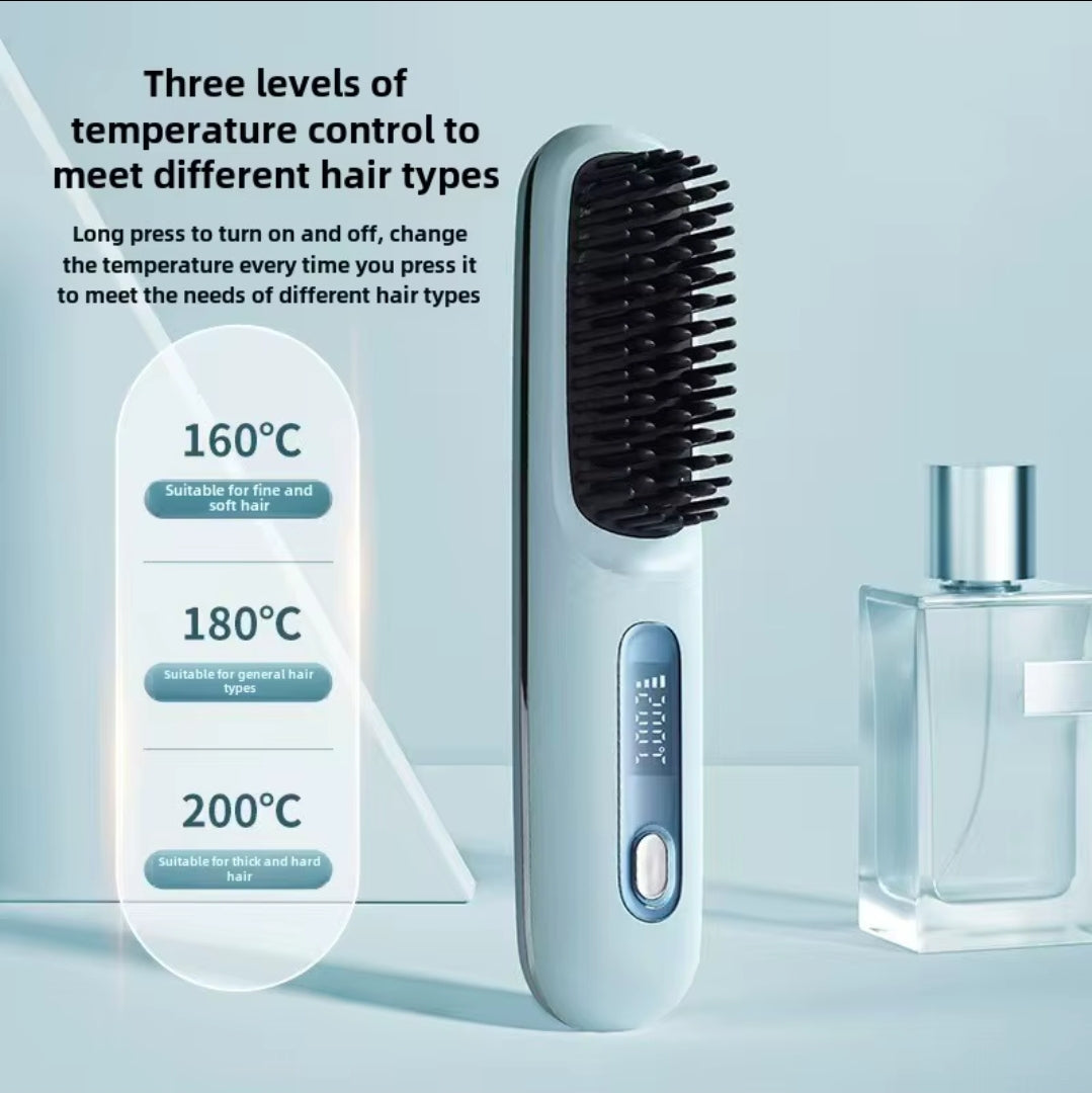Cordless Hair Straightener Brush- brosse lisseur with 3 Setting LED Temperature 160-200C°