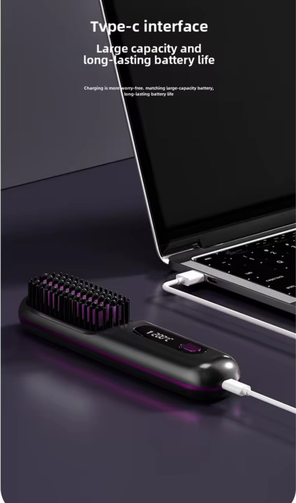 Cordless Hair Straightener Brush- brosse lisseur with 3 Setting LED Temperature 160-200C°