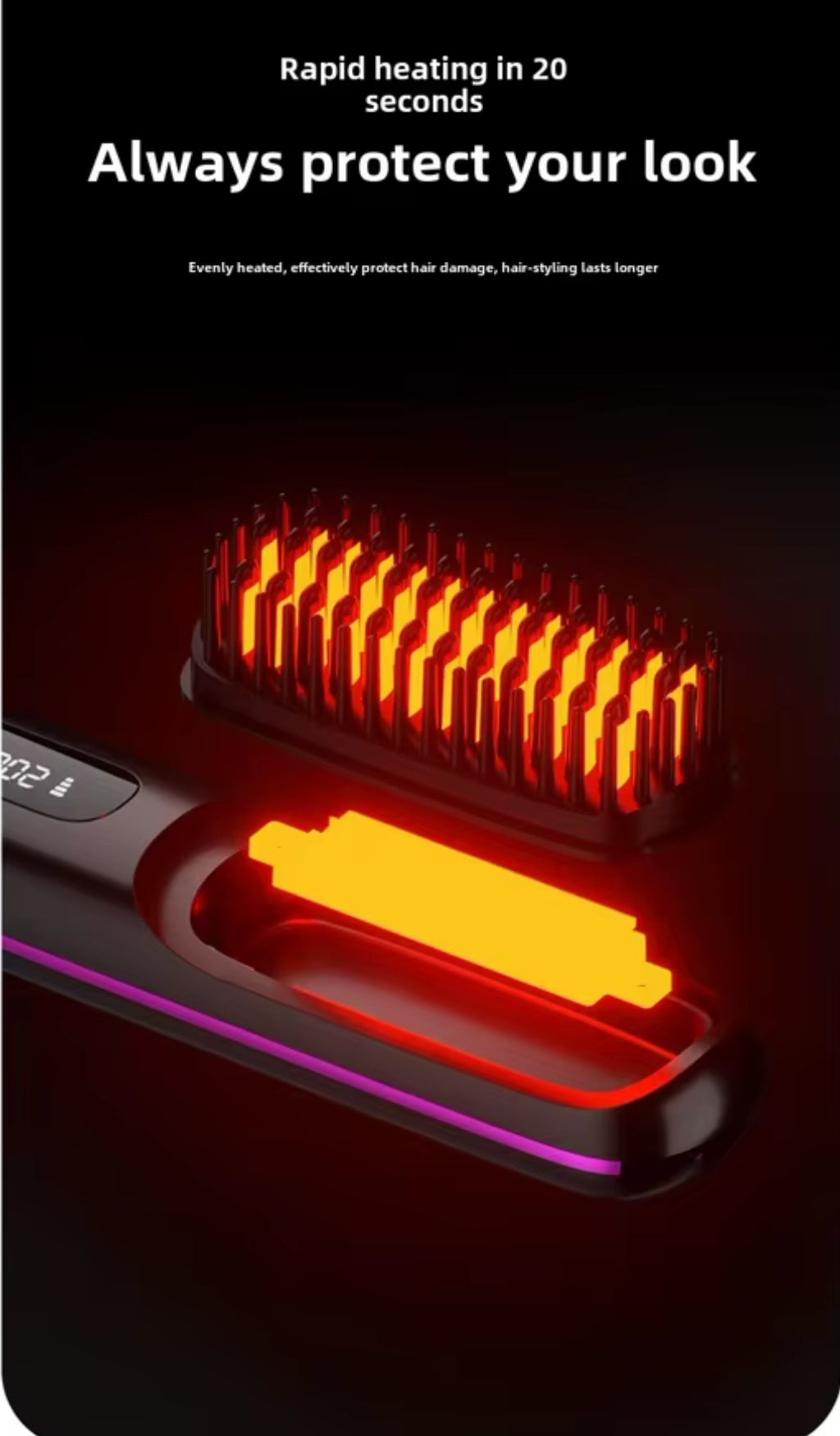 Cordless Hair Straightener Brush- brosse lisseur with 3 Setting LED Temperature 160-200C°