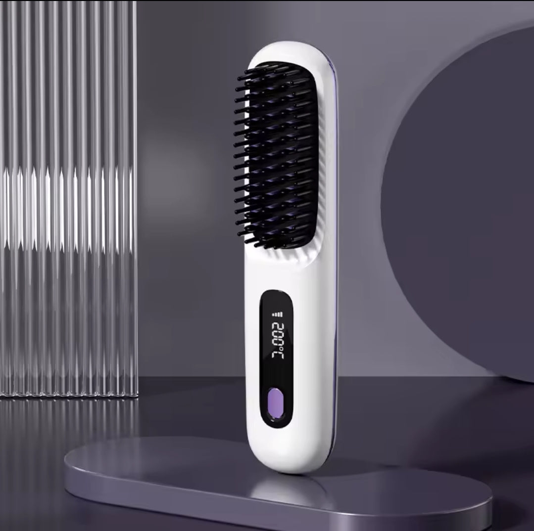 Cordless Hair Straightener Brush- brosse lisseur with 3 Setting LED Temperature 160-200C°